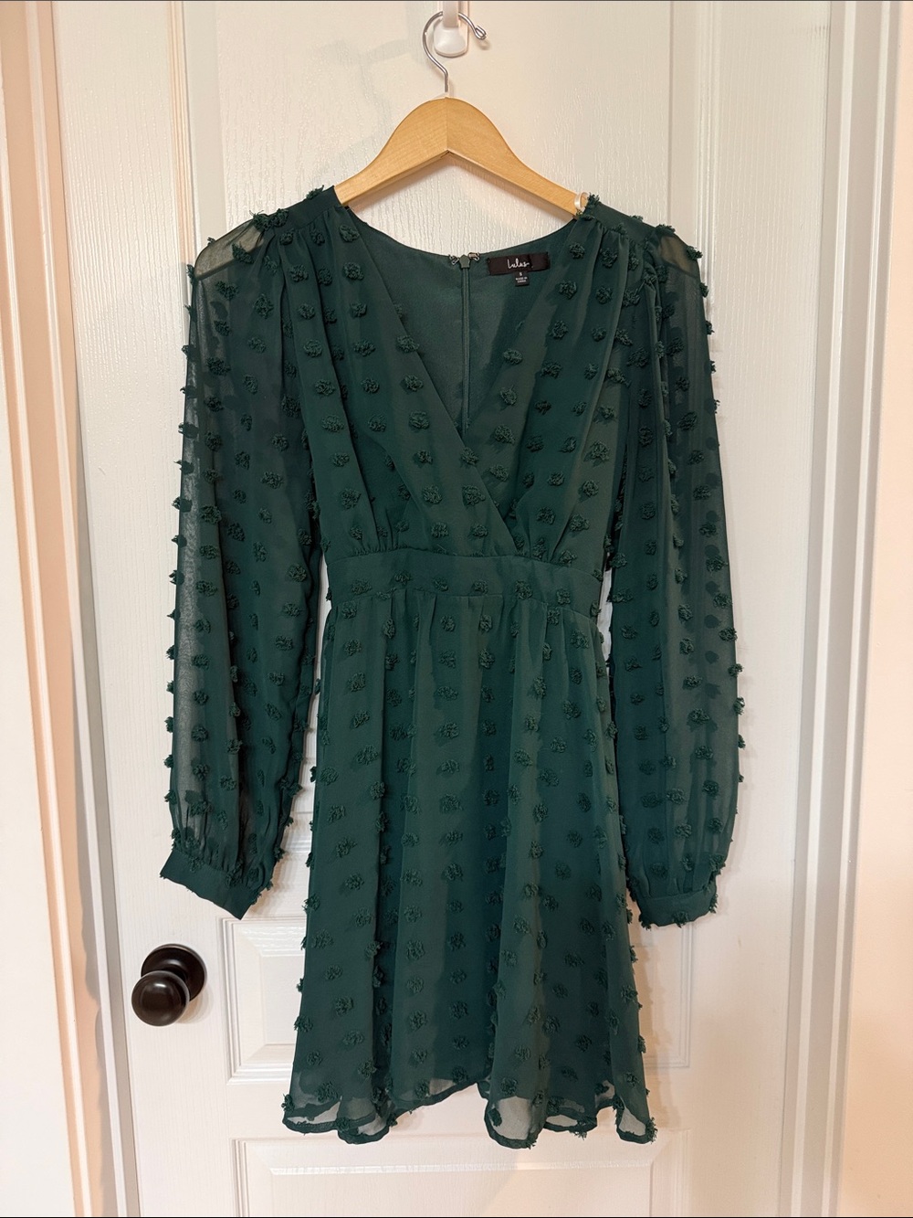 Lulu's Dark Green Textured Long Sleeve V-Neck Dress